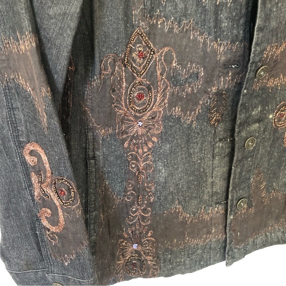 Chicos dark jean jacket with bronze stitching and bead detail - Picture 2 of 9